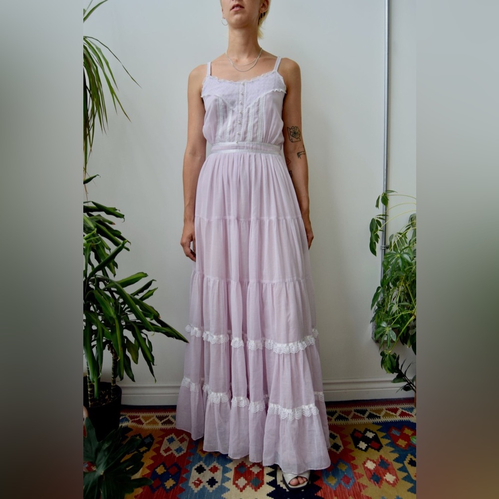 Vintage Gunne Sax princess tiered maxi dress in soft pink, size 11
